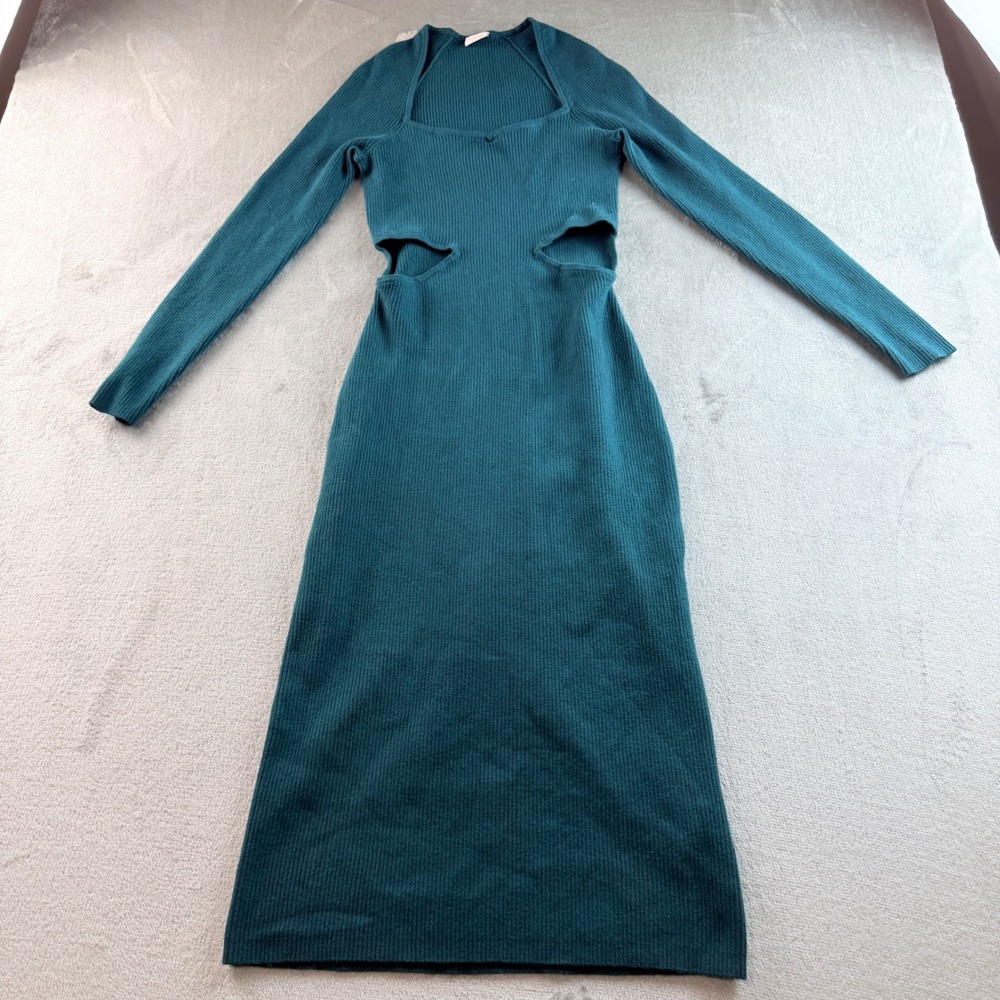 Abercrombie & Fitch Women's Medium Petite Teal Ribbed Knit Cutout Midi Dress